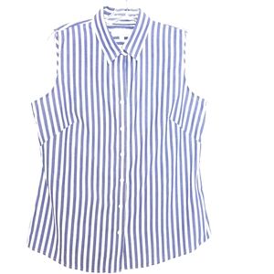 Banana Republic No Iron Blue and White Striped Sleeveless Button Down Shirt